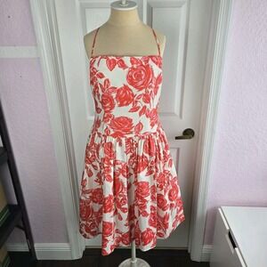 Tracy & Michael Neiman Marcus Floral Dress Size 12 Cotton Back Zip Crinoline New